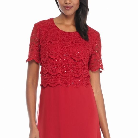 New! R&M RICHARDS Women's Sequined Lace Popover Red Dress Size 12 - Picture 4 of 5